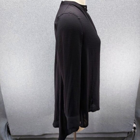 A N A Womens Black Semi Sheer Top Size Small PS Long Sleeve Button Up Blouse - Picture 3 of 8